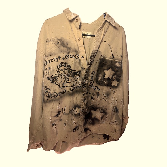 UPSTYLED/AIRBRUSHED ANGEL EDDIE BAUER BUTTON UP - Picture 2 of 3